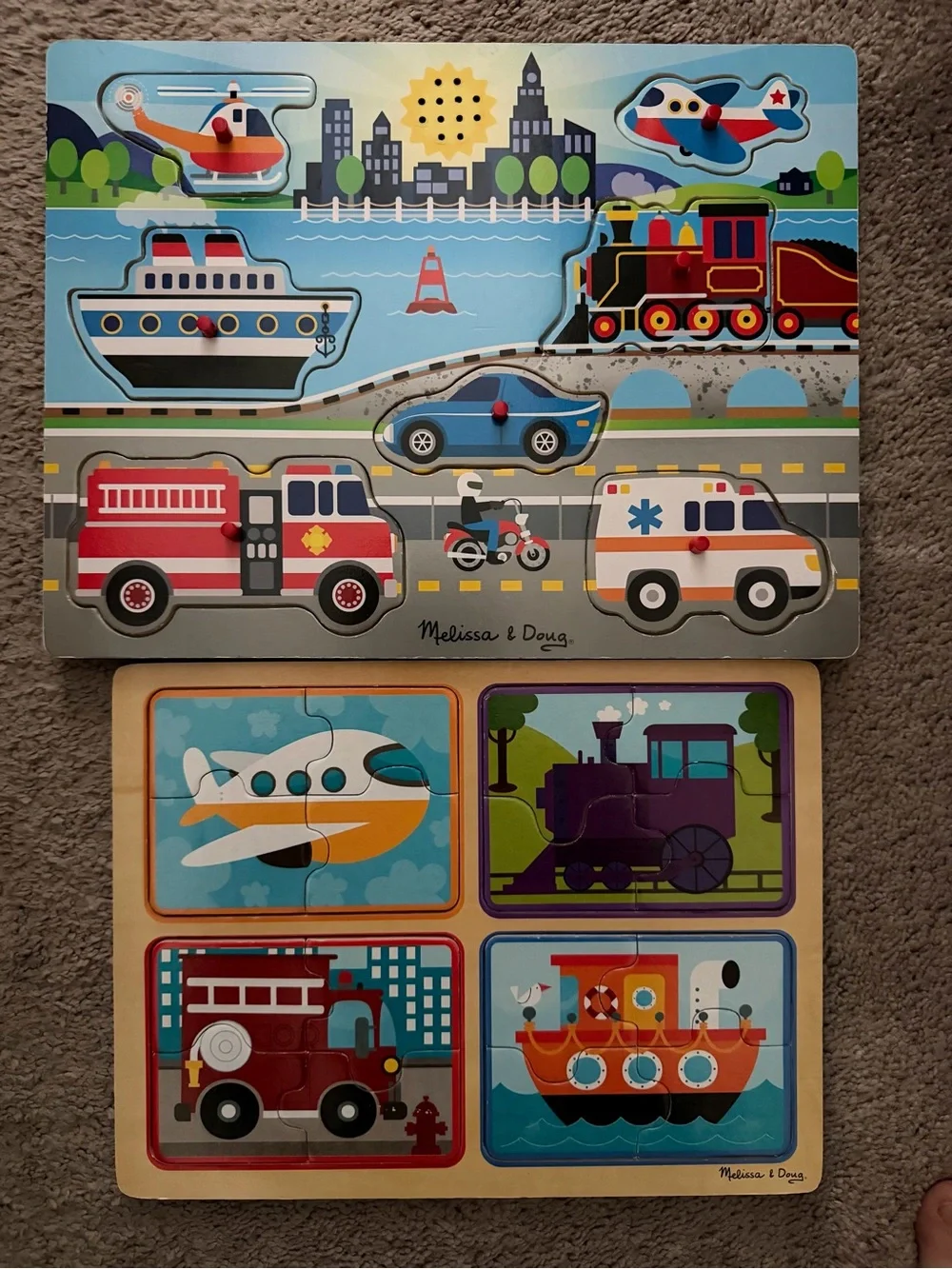 Melissa & Doug Toddler Vehicle Wooden Puzzle Set - Blue/Red/Yellow